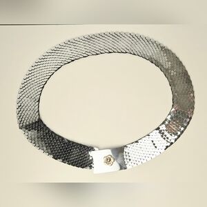 Vintage Silver Metal Mesh Belt w/ Flower Buckle 38” Waist Statement